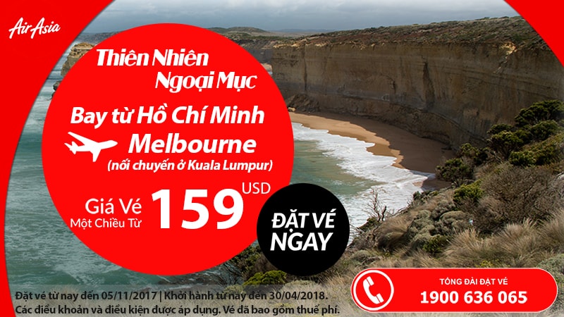 Vé Air Asia 159 usd hành trình Hồ Chí Minh đến Úc!