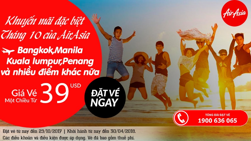 Air Aisa KM tháng 10 vé chỉ từ 39 USD siêu rẻ