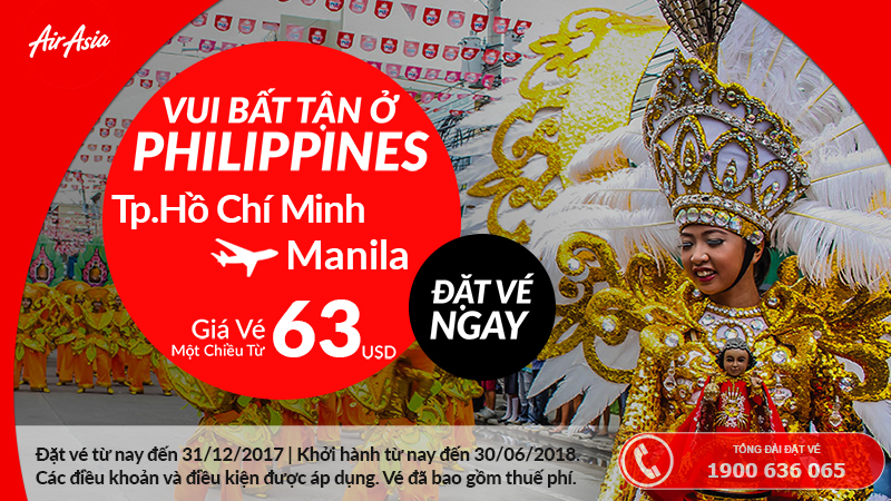 Air Asia mở bán vé đi Manila chỉ từ 63 USD