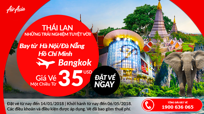 Vé máy bay đi Thái Lan giá rẻ chỉ từ 35 USD