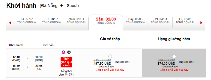 Hành trình bay từ Đà Nẵng đi Seoul